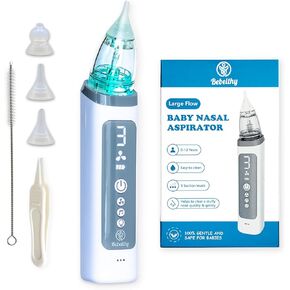 Nasal Aspirator for Baby, Electric Nose Sucker for Baby with Large Suction Flow, Lights and Music, Rechargeable, Aspirador Nasal para Bebes, with 3 Silicone Tips, Booger Tweezer, and Cleaning Brush