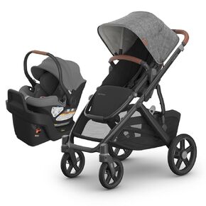 UPPAbaby Travel System - Vista V3 Stroller + Aria Lightweight Car Seat Combo - Toddler Seat, Rain Shield, Bug Shield, Car Seat, Base with Load Leg + Infant Insert Included – Greyson (Charcoal Mélange)
