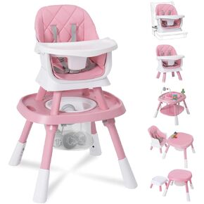 Babeliebe 15 in-1 Baby High Chair ، كرسي مرتفع قابل للتحويل للأطفال والأطفال الصغار مع مركز النشاط ، مقعد الداعم ، طاولة لبنة ، كرسي صغير مع تسخير السلامة ، صينية قابلة للإزالة (وردي)