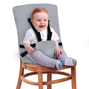 Portable High Chair by Baby Pick- Foldable High Chair for Travel with Adjustable Shoulder Straps- Compact Harness Seat for Babies & Toddlers- Easy to Use Washable Feeding Safety Seat- Grey