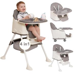 4-in-1 Honey Baby High Chair - Convertible Baby Highchair, Dining Seat and Toddler Chair - for Ages 6 Months and Up to 50.7lb - Gray - Maxibaby