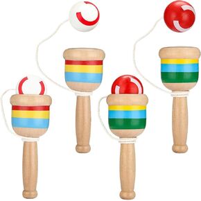 4 Pieces Wood Catch Ball, Cup and Ball Game, Cup Catch Ball Toys, Mini Wooden Catch Ball Hand Eye Coordination Educational Toys, White and Red