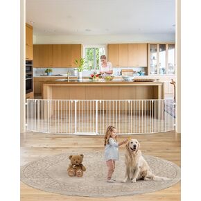 keny 190" Extra Wide Baby Gate, Adjustable Long Baby Fence for Indoor Use, Dog Gate Pet Gate for Stairs Doorways Fireplace, Large Baby Play Yard, Essentials for Families with Kids and Pets, White