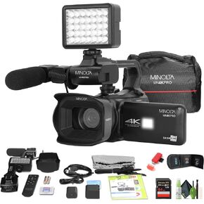 Minolta MN4KPRO 4K60FPS UHD 64 MP Autofocus Pro Camcorder Kit w/WiFi Bundle with 64GB Memory Card + Cleaning kit + Memory Card Wallet + USB Card Reader, SD/microSD
