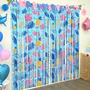 Cartoon Birthday Party Supplies, 2 Pack Hawaiian Element Pattern Foil Fringe Curtains, Animation Themed Photo Booth Prop, Photo Backdrop, Streamers for Kids Cartoon Birthday Party Decorations