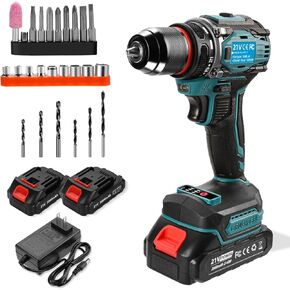 Cordless Drills Set, 21V Power Drill, Double 2000mAh Batteries Electric Drills, 2 Variable Speeds, 3/8" Keyless Chuck, 28 Piece Drill Driver Kit for Women's Garden DIY Projects (Blue)