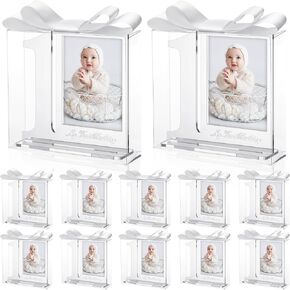 12 Set My 1st Birthday Party Favors Supplies First Birthday Photo Frame First Anniversary Decoration with Clear Plastic Crystal Boxes and Satin Ribbon Bows Set Souvenir Return Gift for Party Guests