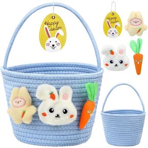 Easter Basket for Kids, Easter Baskets for Boys Girls Baby Kids Includes Three Small Personalized Plush Dolls and Decorative Card (Colorful)