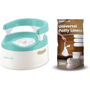Potty Training Chair w/Handles (Aqua) + Easy Cleanup Potty Liners (30 pk)