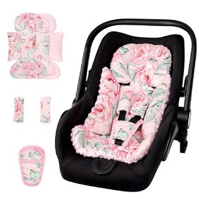 DILIMI Infant Car Seat Insert, Baby Car Seat Head Support with 3 Strap Paddings, Soft Newborn Car Seat Cushion for Stroller, Swing, Bouncers, Pink Flower