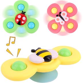 3PCs Suction Cup Spinner Toys for Babies and 1 2 Year Old Boys&Girls, Spinning Toy 12-18 Months, Sensory Toys for Toddlers, First Birthday Gift Travel Toy Window Spinner Bath Toy