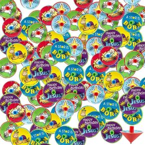 Vibrant Assortment Bulk Mini Happy Birthday Jesus Plastic Spin Tops - (1.25") 144 Pieces - Perfect Fun Giveaways for Holiday Parties, Classroom Prizes, or as a Stocking Stuffers