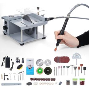 150W Mini Table Saw, Mini Multi-Functional Table Saw for Crafts,Speed&Angle&Height Adjustable with 4pcs Blades, for Wood/PCB/Acrylic/Plastic, with Flexible Shaft Accessories Pack(105pcs)