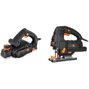WEN 6528 3.8-Amp Electric Hand Planer, 2-3/8-Inch & 33606 6.6-Amp Variable Speed Orbital Jig Saw with Laser and LED Light,Black, Silver