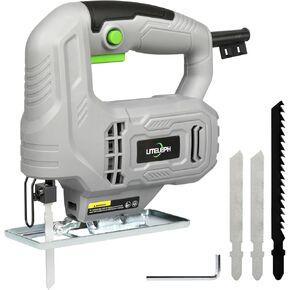 LITELEPH Jig Saw 3.3Amp 3000 RPM Blade Speed 45 Degree Beveled Cuts Corded Electric Jigsaw with 2pcs Cutting Blades for Wood Metal Plastic Cutting