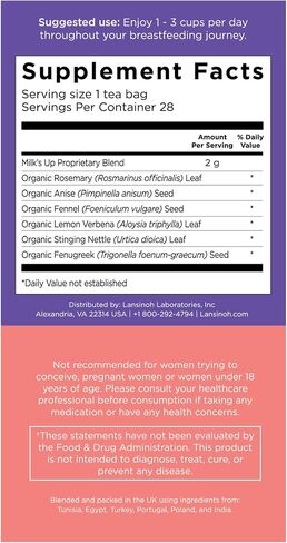 Lansinoh + HotTea Mama Milk's Up, Breastfeeding and Lactation Support Tea, Fenugreek, Fennel, Anise Seed, Caffeine-free, Sugar-Free, Postpartum Essentials for New Moms, Includes 14 Tea Sachets in Saudi Arabia