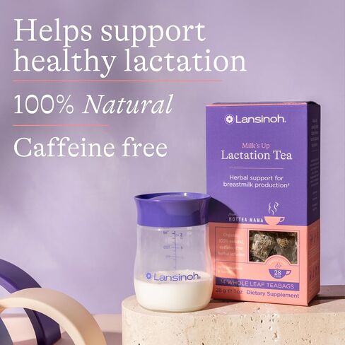 Lansinoh + HotTea Mama Milk's Up, Breastfeeding and Lactation Support Tea, Fenugreek, Fennel, Anise Seed, Caffeine-free, Sugar-Free, Postpartum Essentials for New Moms, Includes 14 Tea Sachets in Saudi Arabia