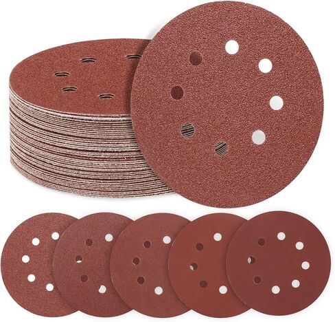 50 PCS 5 Inch 8 Hole Sanding Discs, 60 80 120 240 320 Assorted Grits Hook and Loop Round Sandpaper Pads for Random Orbital Sander in Saudi Arabia
