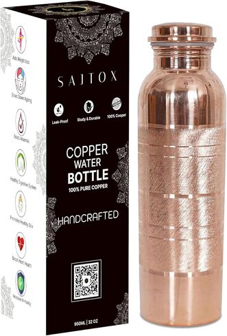 Pure Copper Water Bottle - Indian Handmade Copper Bottle for Drinking Water at Travel, Hiking, Gym, Office, Outdoor - 32 OZ / 950 ml in Kuwait