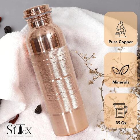 Pure Copper Water Bottle - Indian Handmade Copper Bottle for Drinking Water at Travel, Hiking, Gym, Office, Outdoor - 32 OZ / 950 ml in Kuwait