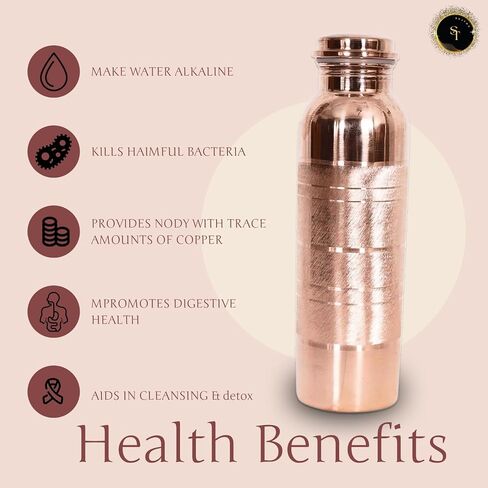 Pure Copper Water Bottle - Indian Handmade Copper Bottle for Drinking Water at Travel, Hiking, Gym, Office, Outdoor - 32 OZ / 950 ml in Kuwait