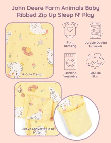 John Deere Farm Animals Tractors Baby Ribbed Zip Up Sleep N' Play Newborn to Infant Sizes (Newborn - 24 Months) in Saudi Arabia