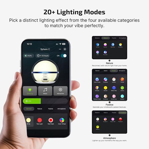 OLIGHT Sphere C 2-Pack Smart Night Light, USB-C Rechargeable, 75 Lumens Stepless Dimming, App Control Ambient Lighting, Portable for Parties, Camping, Reading or Bedrooms (Type-C Cable Excluded) in Saudi Arabia