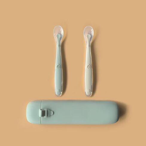 Silicone Baby Feeding Spoons with Storage Box, First Stage Infant Soft-Tip Easy on Gums I Training Spoon Self | Utensils Supplies (Pink) in Saudi Arabia