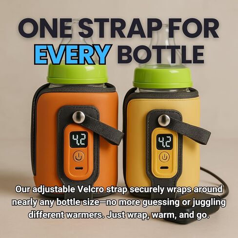 Portable Baby Bottle Warmer with 5 Temperature Settings, Waterproof and Washable Design, Fits All Bottles, LED Display, USB-C Suitable for Home and Travel (Orange) in Kuwait