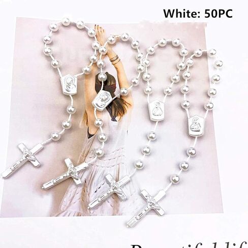 XINHUIDALSQ 50 Baptism Rosary Acrylic Rosary Mini Rosary Suitable for the First Holy Communion Baptism Party Gift Suitable for Recuerditos De Bautismo Christening Favors Decenarios Finger Rosary in Saudi Arabia