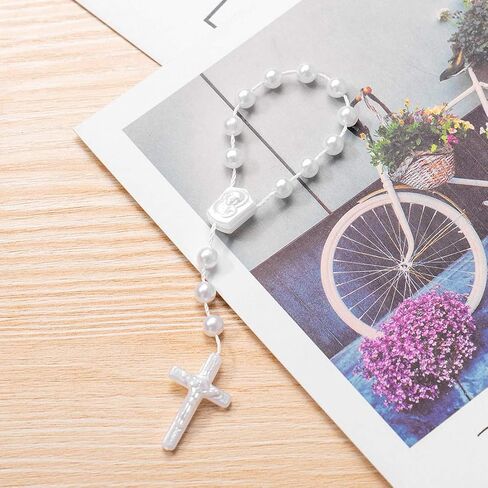XINHUIDALSQ 50 Baptism Rosary Acrylic Rosary Mini Rosary Suitable for the First Holy Communion Baptism Party Gift Suitable for Recuerditos De Bautismo Christening Favors Decenarios Finger Rosary in Saudi Arabia