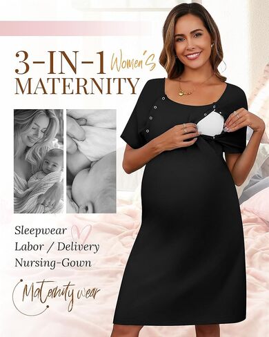 Huukeay 2 Pack Labor and Delivery Hospital Gown | Women Nursing Birthing Maternity Dress, 3 In1 Breastfeeding Nightgown, Buttons, Pjs Robe, Short Sleeve, Sleepwear in Saudi Arabia