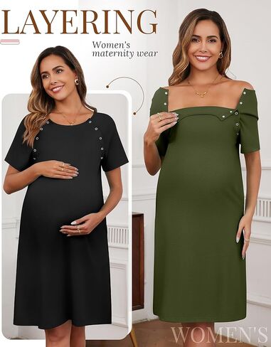 Huukeay 2 Pack Labor and Delivery Hospital Gown | Women Nursing Birthing Maternity Dress, 3 In1 Breastfeeding Nightgown, Buttons, Pjs Robe, Short Sleeve, Sleepwear in Saudi Arabia