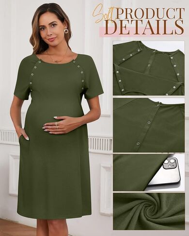 Huukeay 2 Pack Labor and Delivery Hospital Gown | Women Nursing Birthing Maternity Dress, 3 In1 Breastfeeding Nightgown, Buttons, Pjs Robe, Short Sleeve, Sleepwear in Saudi Arabia
