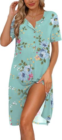 DB MOON Womens Nightgowns Sleepwear House Dress Lounge Sleep Night Gown Half Button Front Drop Shoulder Pajammas in Saudi Arabia