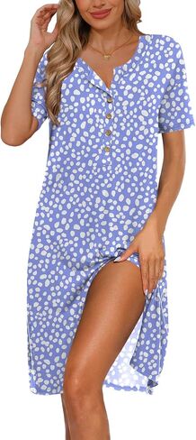 DB Moon Womens Lightgowns ملابس نوم لباس المنزل صالة نوم نوم ليلة ثوب نصف زر قبالة الكتف الكتف in Saudi Arabia