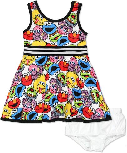Sesame Street Girls Dress with Panties for Infant and Toddler – White/Multicolor in Kuwait