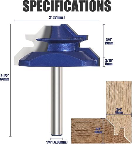45 Degree Lock Miter Router Bit 1/4'' Shank 3/4'' Stock, Woodworking Milling Cutter Tenon Tool for Making a Wood Drawer, Window, Cupboard in Kuwait