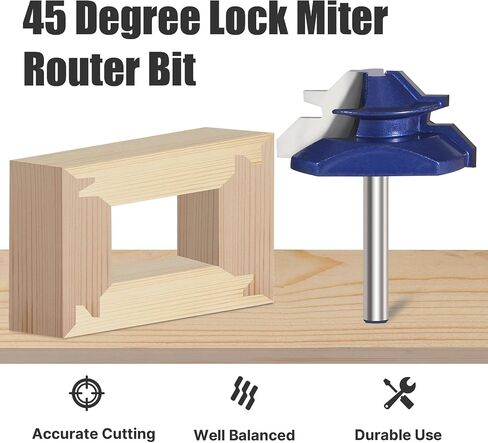 45 Degree Lock Miter Router Bit 1/4'' Shank 3/4'' Stock, Woodworking Milling Cutter Tenon Tool for Making a Wood Drawer, Window, Cupboard in Kuwait