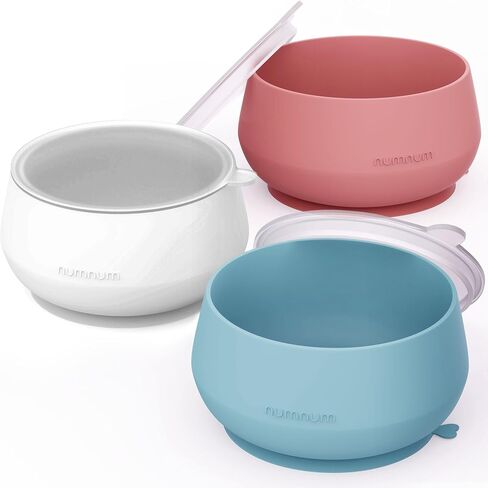 NumNum Suction Bowls for Babies & Toddlers, Extra Strong Non-Slip Suction, 100% Food-Grade Silicone, BPA-Free, Microwave & Dishwasher Safe, Baby-Led Weaning Bowl, 3-Pack With Lid, Blue/Mauve/White in Saudi Arabia