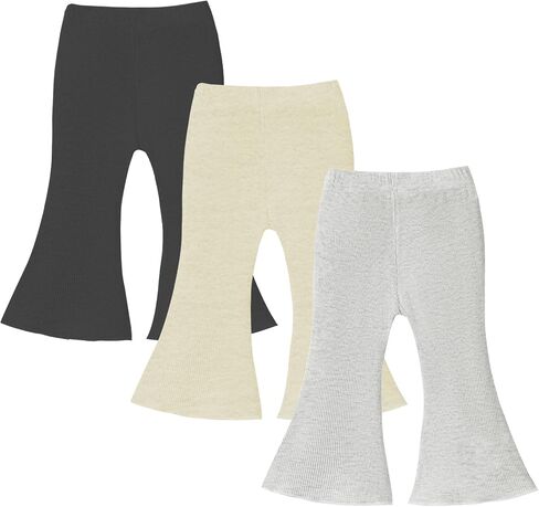 U·nikaka 3 Pack Baby Girl Flare Pants Solid Toddler Leggings Newborn Ribbed Ruffle Bell Bottoms Cotton Infant Pants Trousers in Kuwait