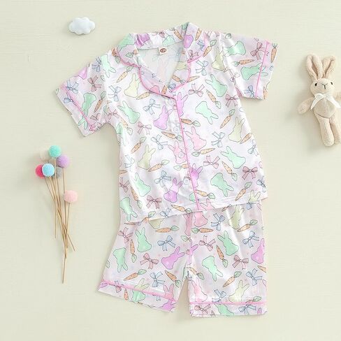 Toddler Girls 4th of July Satin Pajamas Flag Feather Trim Short Sleeve Shirt Shorts 2 Piece Pajama Set Kid Sleepwear in Saudi Arabia