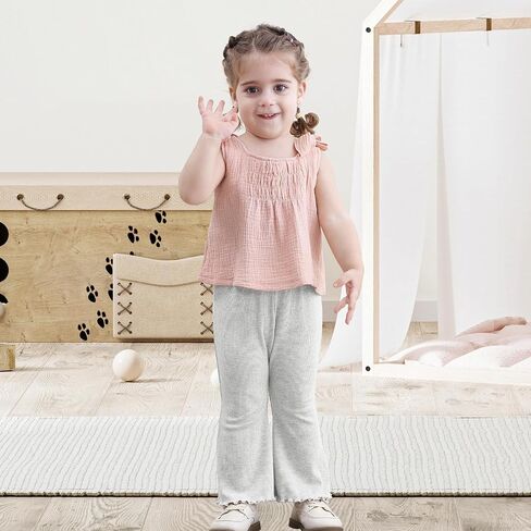 U·nikaka 3 Pack Baby Girl Flare Pants Solid Toddler Leggings Newborn Ribbed Ruffle Bell Bottoms Cotton Infant Pants Trousers in Kuwait