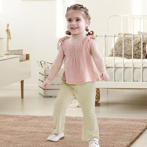 U·nikaka 3 Pack Baby Girl Flare Pants Solid Toddler Leggings Newborn Ribbed Ruffle Bell Bottoms Cotton Infant Pants Trousers in Kuwait