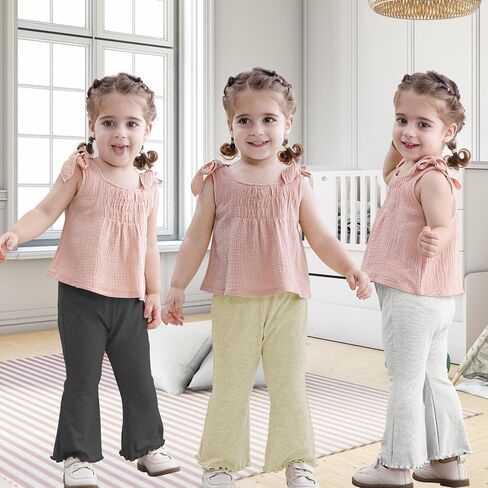 U·nikaka 3 Pack Baby Girl Flare Pants Solid Toddler Leggings Newborn Ribbed Ruffle Bell Bottoms Cotton Infant Pants Trousers in Kuwait