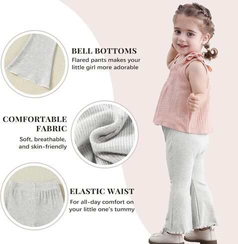 U·nikaka 3 Pack Baby Girl Flare Pants Solid Toddler Leggings Newborn Ribbed Ruffle Bell Bottoms Cotton Infant Pants Trousers in Kuwait
