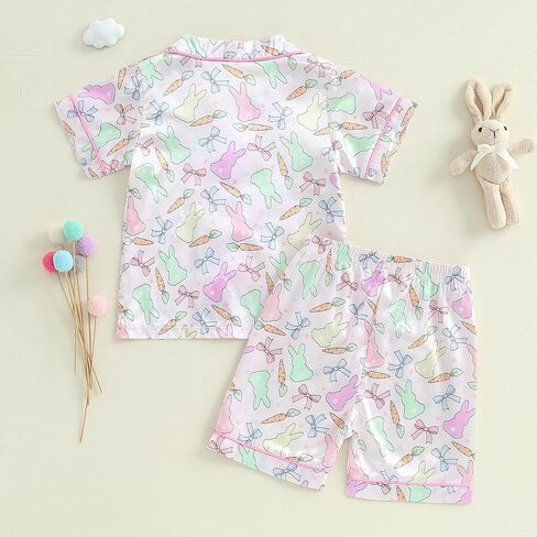 Toddler Girls 4th of July Satin Pajamas Flag Feather Trim Short Sleeve Shirt Shorts 2 Piece Pajama Set Kid Sleepwear in Saudi Arabia