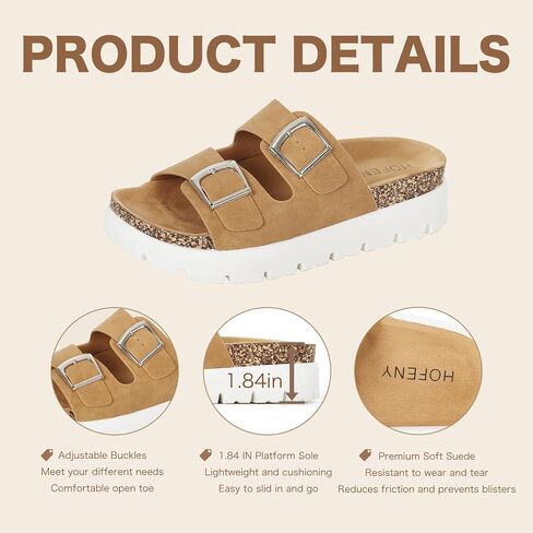 Women Platform Sandals, Arch Support Slides with Adjustable Buckle Straps, Open-Toe Wedge Chunky Sandals for Summer Size 5-10 in Saudi Arabia