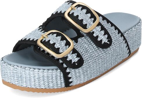 صندل Raffia for Women Platform Slide Sandals Espadrille قابلة للتعديل مزدوج الإبزيم الصيف مريح لطيف منسوج أحذية شاطئية غير رسمية in Kuwait