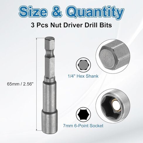 uxcell 3pcs hex nut driver bit bit 10mm metric 6 boins socket 1/4 "Hex shank magnetic setter cr-v steel sockets for the power drills refort drivers ، 2.56" in Kuwait